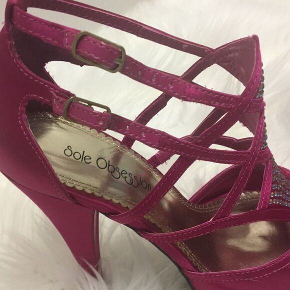 Hot Pink Sole Obsession Satin Evening Shoe - Picture 5 of 8